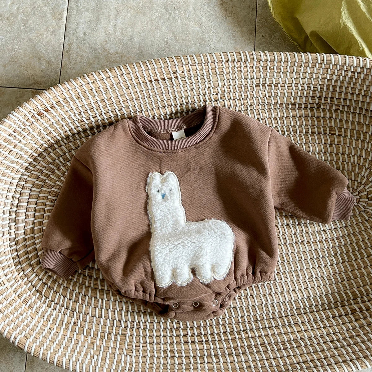 Infant Baby Girls Fleece Bubble Rompers - Cartoon Alpaca Bodysuit