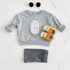 Kids Baby Boys Fall 2Pcs Grey Tracksuit - Cartoon Milk Embroidery Set