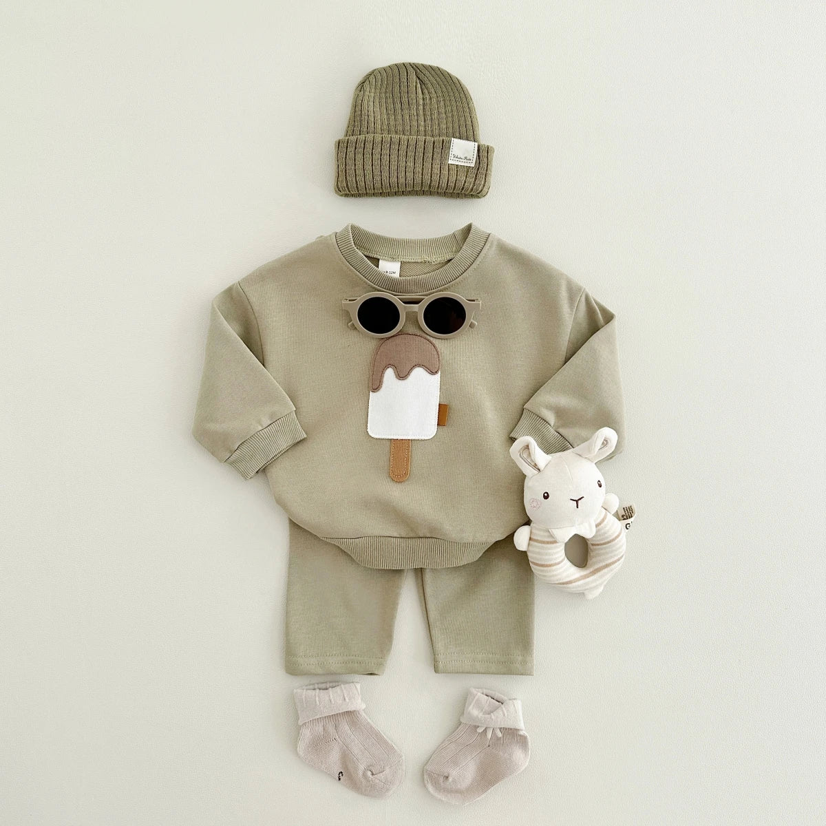 Korean Baby Girl Autumn Set - Embroidered Popsicle Top & Pants