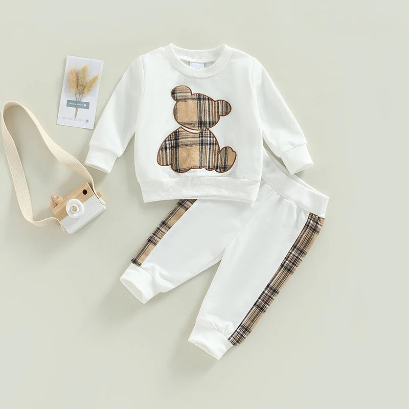 Baby Girls Plaid Bear Tracksuit Outfit