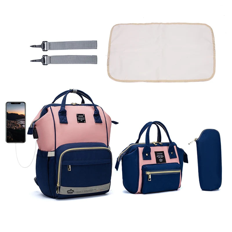 Title: 5PCS Mommy Fashion Diaper Bag Set with Backpack & Accessories