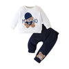 Toddler Cartoon Bear Long Sleeve Tee & Navy Pants Set