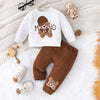 Toddler Cartoon Bear Long Sleeve Tee & Navy Pants Set