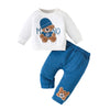 Toddler Cartoon Bear Long Sleeve Tee & Navy Pants Set