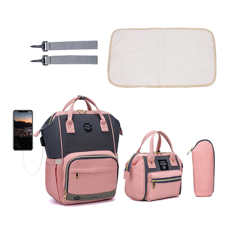 Title: 5PCS Mommy Fashion Diaper Bag Set with Backpack & Accessories