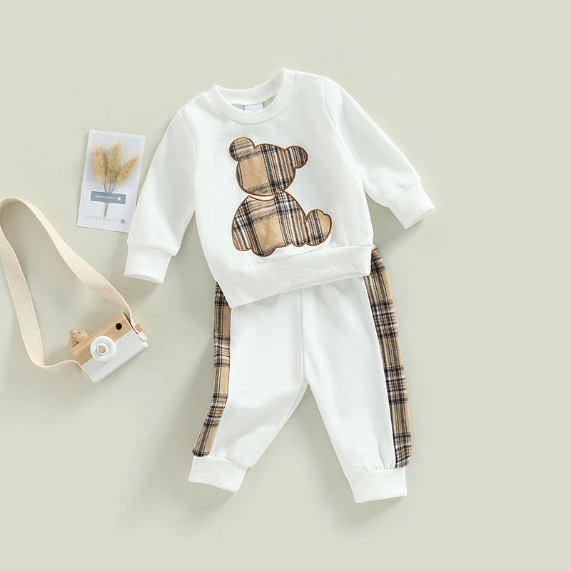 Baby Girls Plaid Bear Tracksuit Outfit
