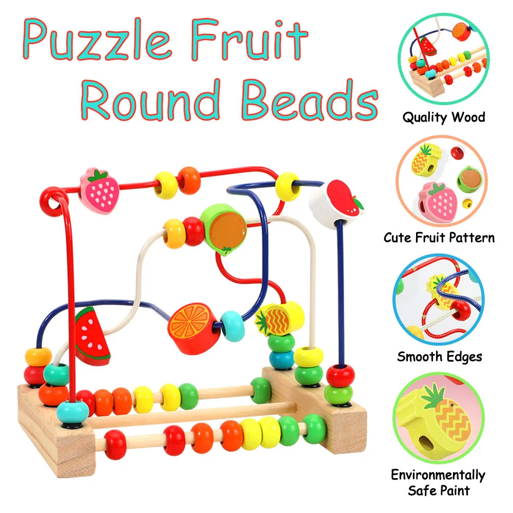 Children's Wooden Cartoon Fruit Beads Counting Puzzle