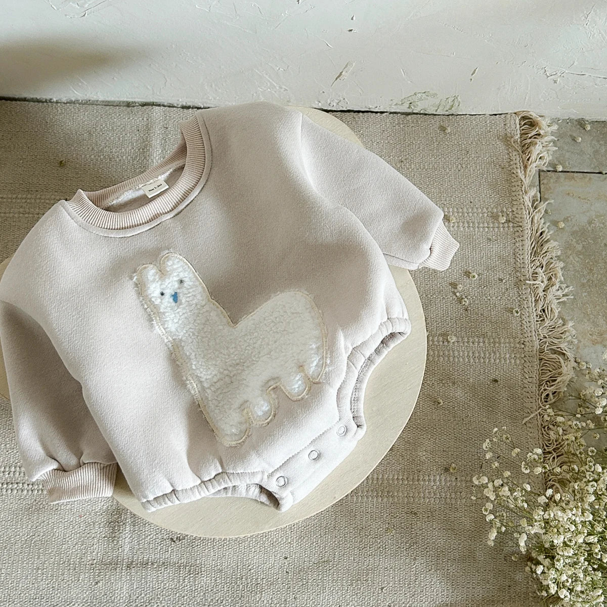 Infant Baby Girls Fleece Bubble Rompers - Cartoon Alpaca Bodysuit