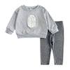 Kids Baby Boys Fall 2Pcs Grey Tracksuit - Cartoon Milk Embroidery Set