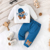 Toddler Cartoon Bear Long Sleeve Tee & Navy Pants Set