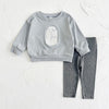 Kids Baby Boys Fall 2Pcs Grey Tracksuit - Cartoon Milk Embroidery Set