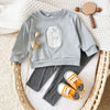 Kids Baby Boys Fall 2Pcs Grey Tracksuit - Cartoon Milk Embroidery Set