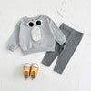 Kids Baby Boys Fall 2Pcs Grey Tracksuit - Cartoon Milk Embroidery Set