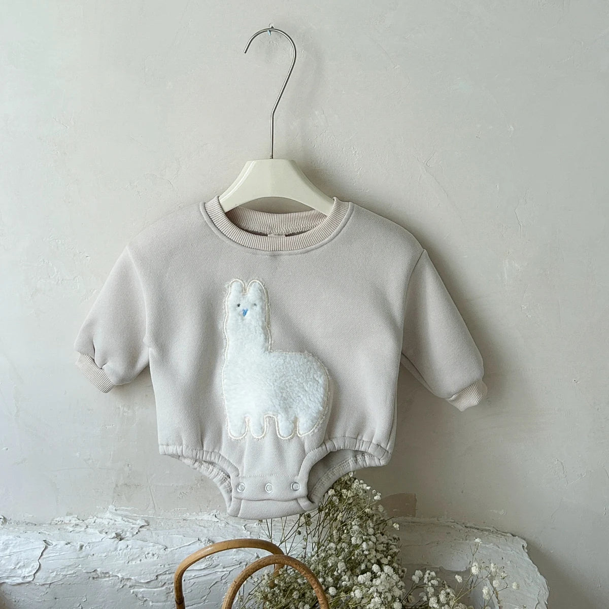 Infant Baby Girls Fleece Bubble Rompers - Cartoon Alpaca Bodysuit