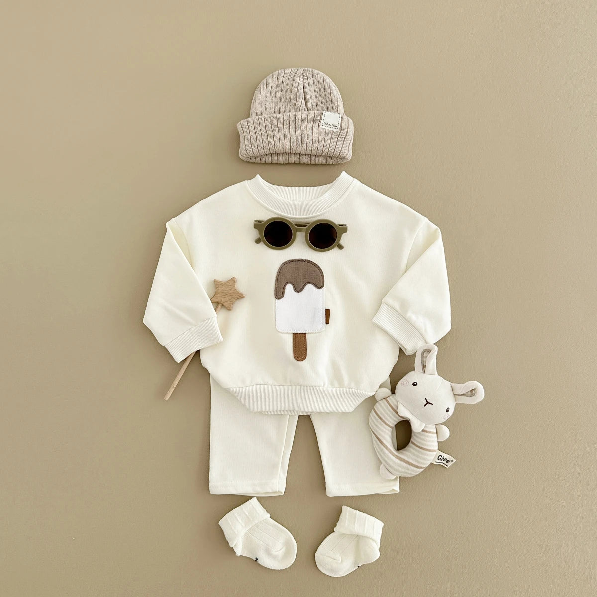 Korean Baby Girl Autumn Set - Embroidered Popsicle Top & Pants