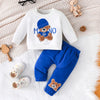 Toddler Cartoon Bear Long Sleeve Tee & Navy Pants Set