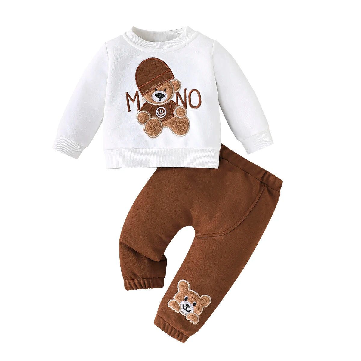 Toddler Cartoon Bear Long Sleeve Tee & Navy Pants Set