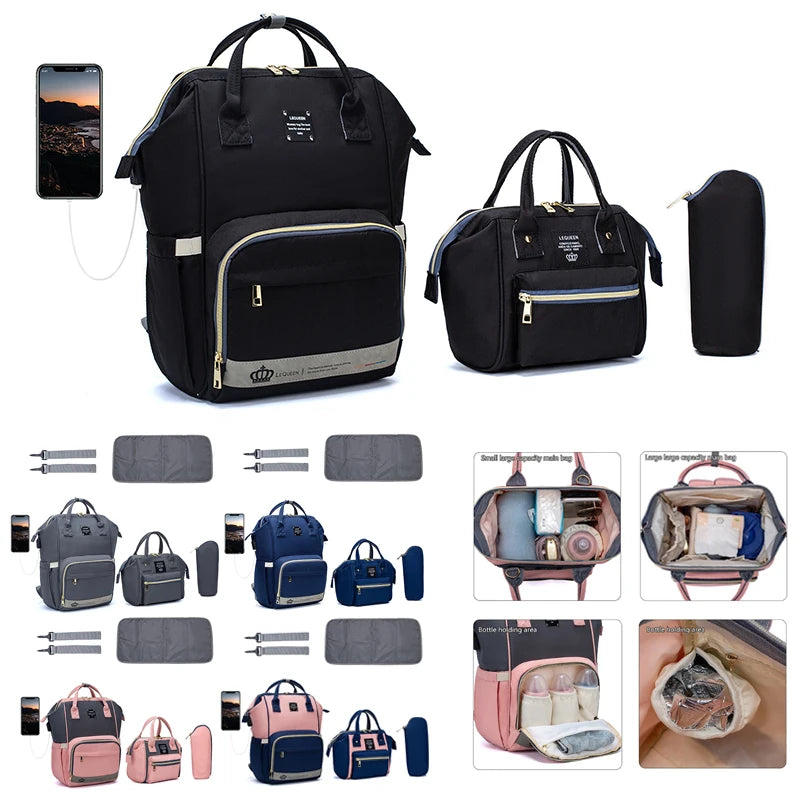 Title: 5PCS Mommy Fashion Diaper Bag Set with Backpack & Accessories