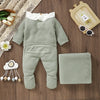 Newborn Baby Romper & Blanket Set - Knit Plaid Jumpsuit & Quilt