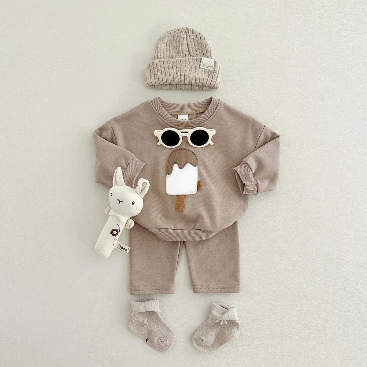 Korean Baby Girl Autumn Set - Embroidered Popsicle Top & Pants