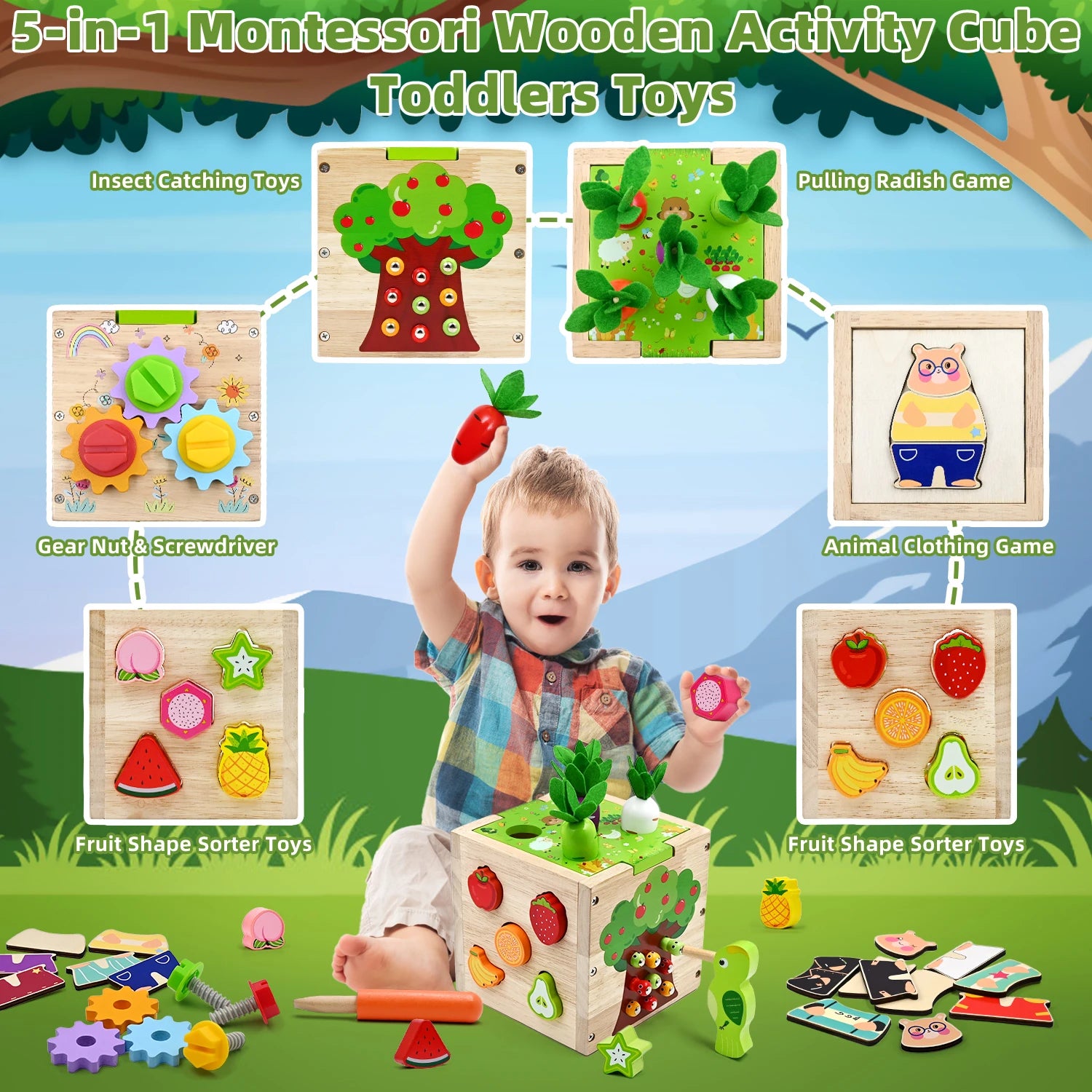 Baby Wooden Activity Cube Center Toys