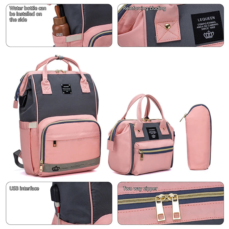 Title: 5PCS Mommy Fashion Diaper Bag Set with Backpack & Accessories